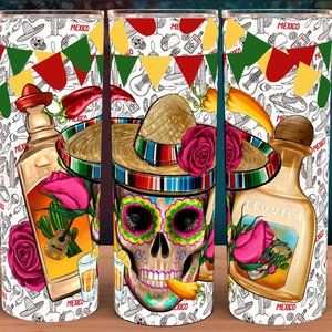 Cinco De May Mexican Skull with Sombrero and Tequila Cup Mug Tumbler 20oz